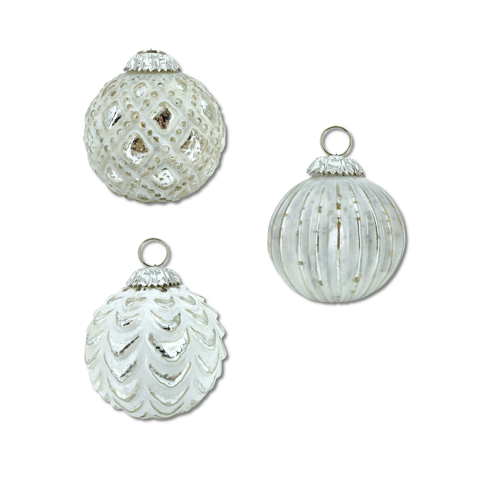 Glas Kugel “Noastalgie” Ø8,5cm – weiß/silber